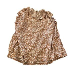 MELLODAY Floral Ruffle Blouse - Brown and White